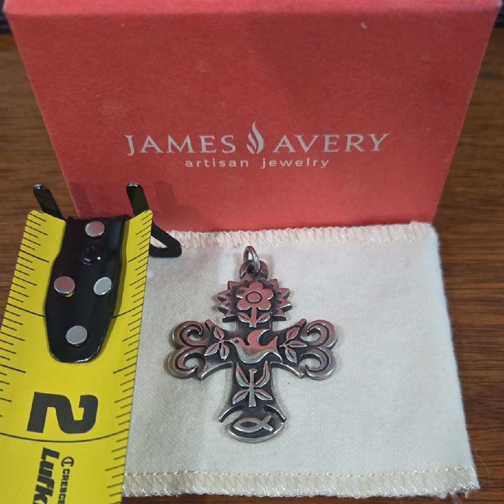 Retired James Avery Silver Floral Cross Pendant